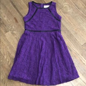 Girls lace lined purple dress sz 12 w/ black trim
